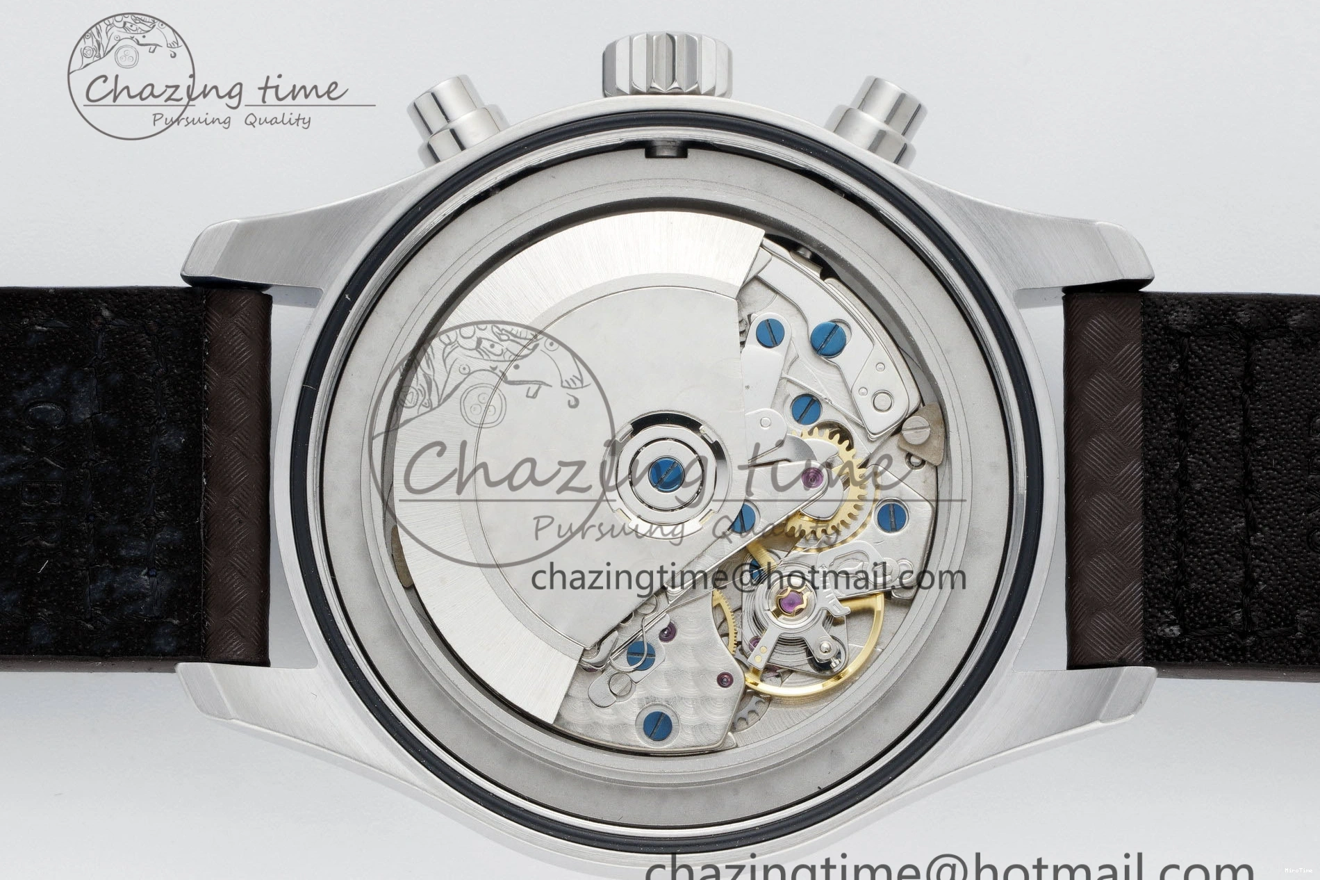 MIROTIME 0118 Pilot Chrono SS AZF 1:1 Best Edition Black Dial Orange Markers on Brown Leather Strap A EasyCare 7065